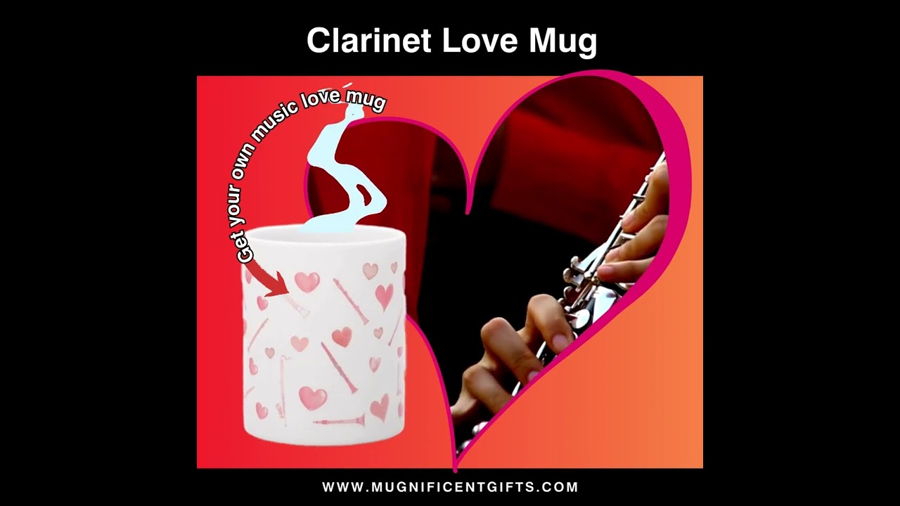 Clarinet Love Mug - Cute Heart & Clarinet Design - Perfect Gift for Musicians 