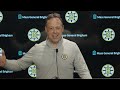 Sturm speaks with the media following practice at Warrior Ice Arena