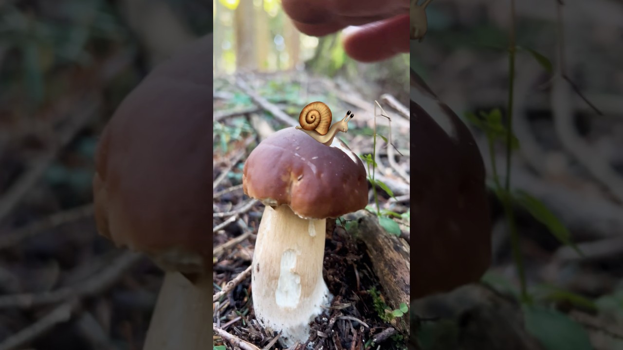 Snails eat the mushrooms.🐌➡️🍄 