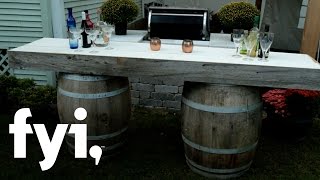 Frank creates a rustic, functional outdoor bar using old whiskey barrels and barnwood planks. #DowntownShabby Subscribe for 