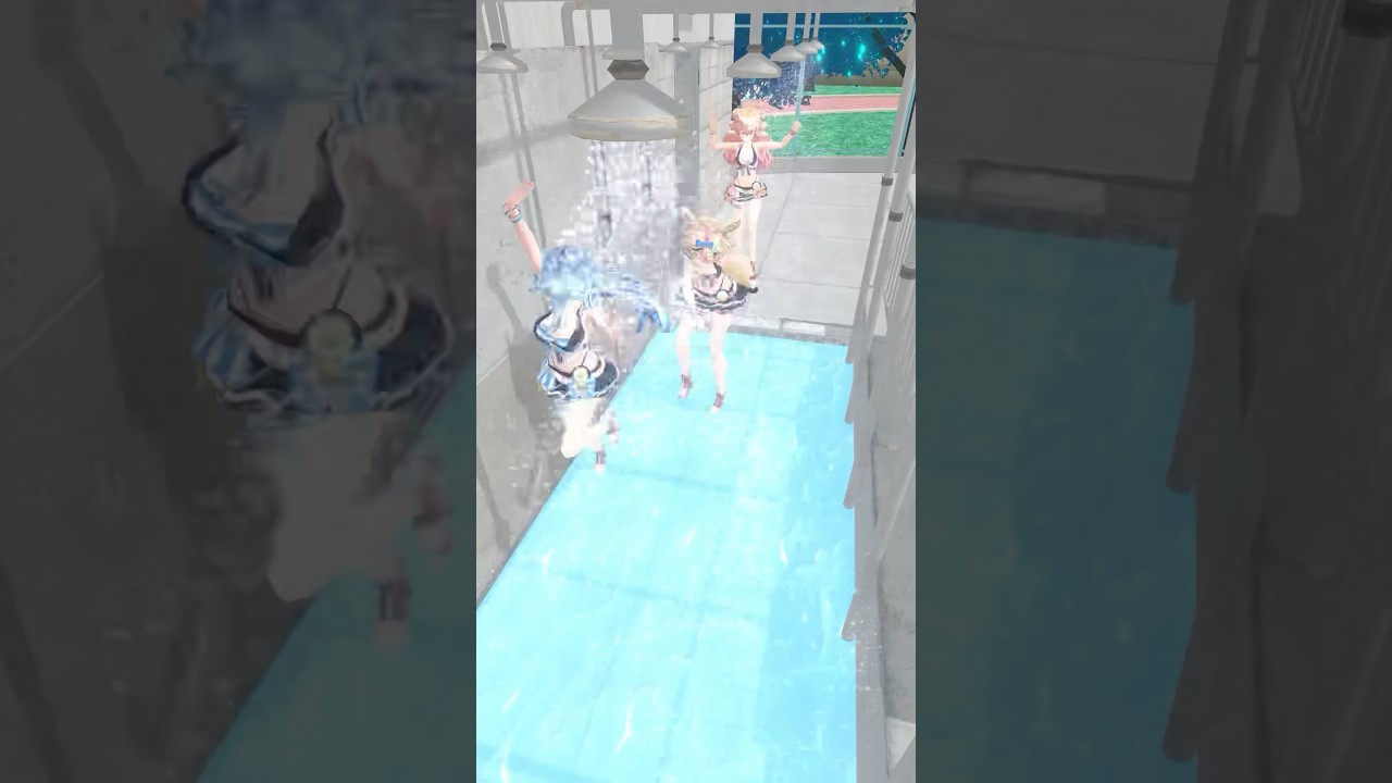 ねぽらぼで地獄のシャワー！プールの前にはやっぱりこれ🚿👙 #vtuber #shorts #ねぽらぼ