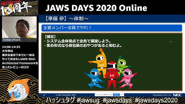 【JAWS DAYS 2020】AWS Well-Architected Frameworkを使ったレビューのコツ 大竹孝昌/セキュリティの柱で Security By Design 釜山 公徳