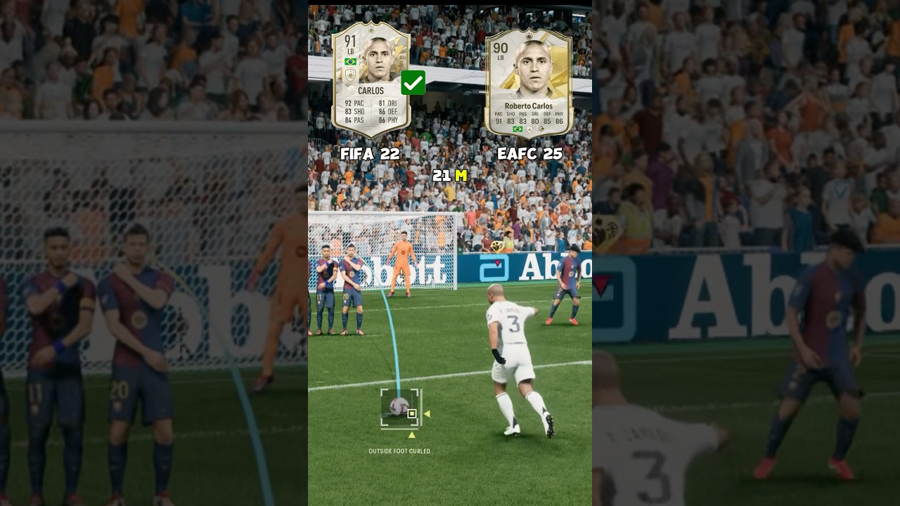 Roberto Carlos' Free Kick Power Test 💥 FIFA 22 vs FC 25