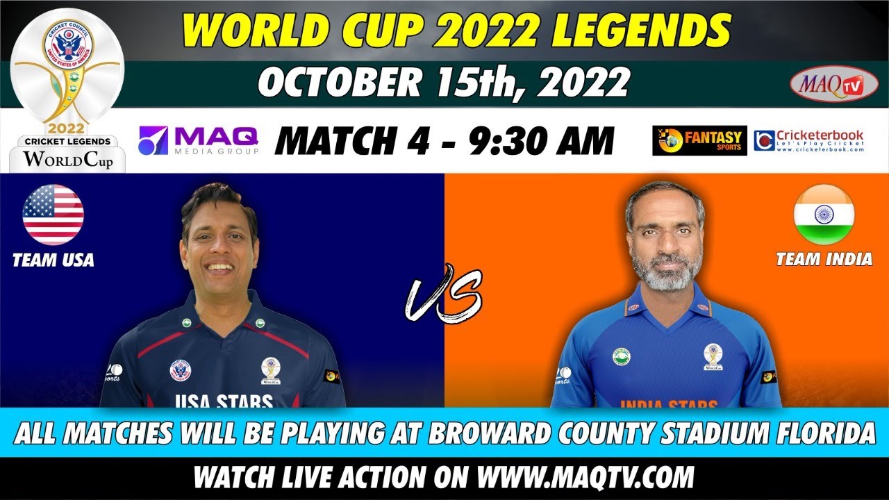 LIVE WORLD CUP 2022 LEGENDS MATCH4 TEAM USA Vs TEAM INDIA FROM