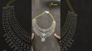 Two-step Diamond Necklace and Earrings set with Natural Emeralds/Rubies and Pearl Drops.