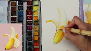 Easy Watercolor Banana Real Time Painting Tutorial for Beginners