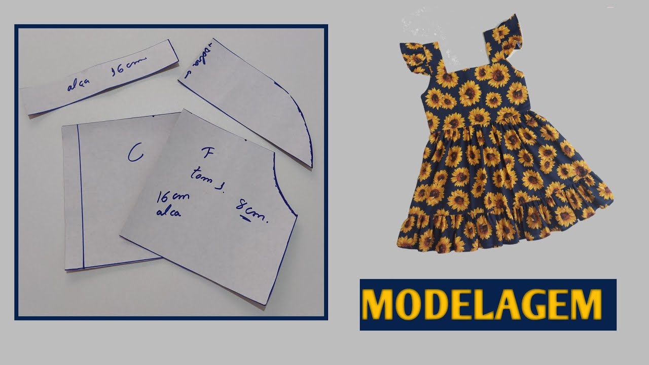 COMO FAZER A MODELAGEM VESTIDO INFANTIL COM ALÇA FRANZIDA 💛