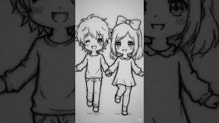 Cute Chibi Couple Drawing ✨ Easy Anime Sketch for Beginners ❤️