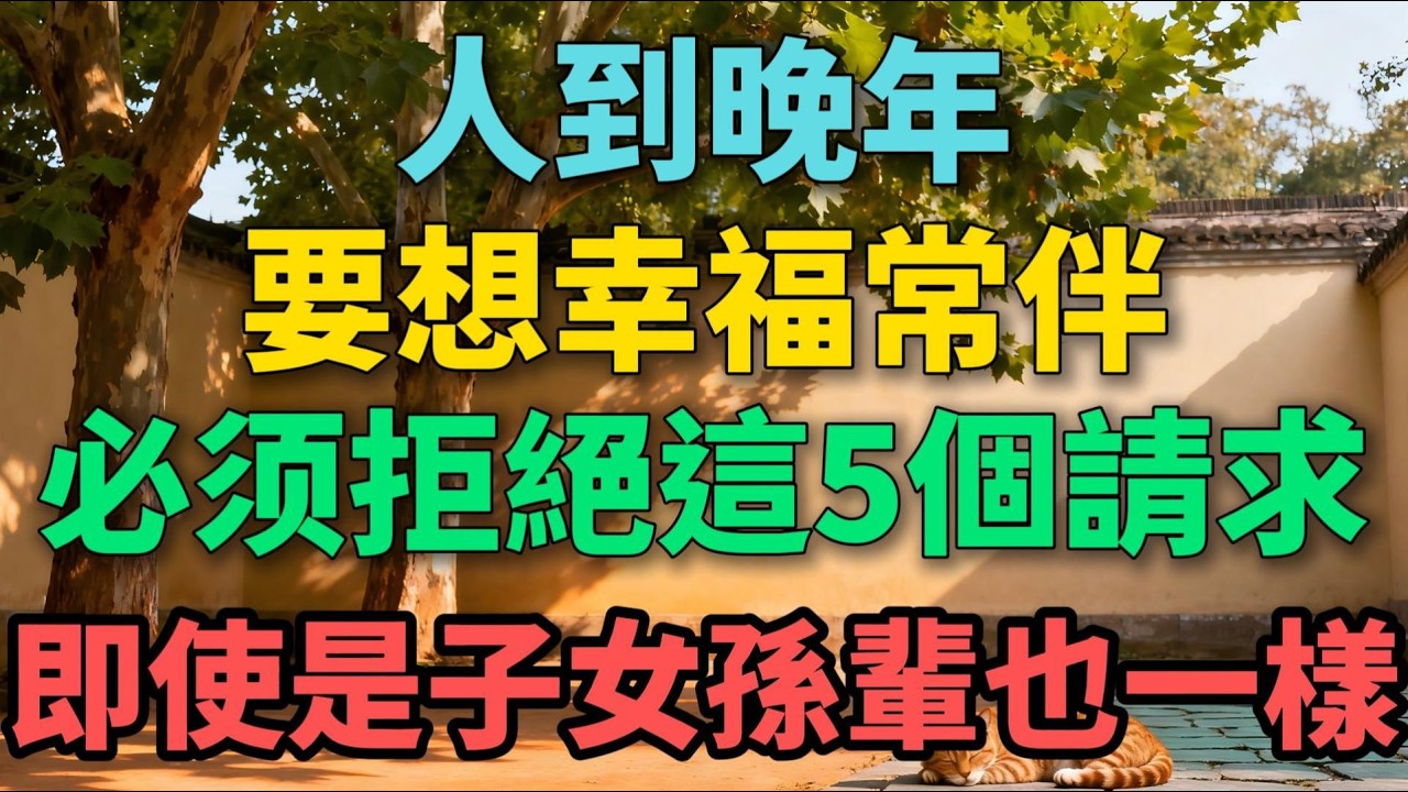 人到晚年，要想幸福常伴，必須拒絕這5個請求，即使是子女孫輩也一樣！【晚晴拾光】#晚年生活 #中老年感悟 #人生智慧 #家庭關係 #情感故事 #退休 #自我成長 #talks