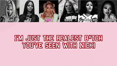 Nicki Minaj - Super Freaky Girl (Queen Mix) Lyrics - Color Coded (Ft. Various Female Rappers)