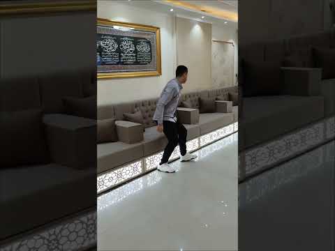 مجلس مغربي مضئ قماش بيج وسط ظهر كابتونية شاسية ايما مفرغة اسلامي