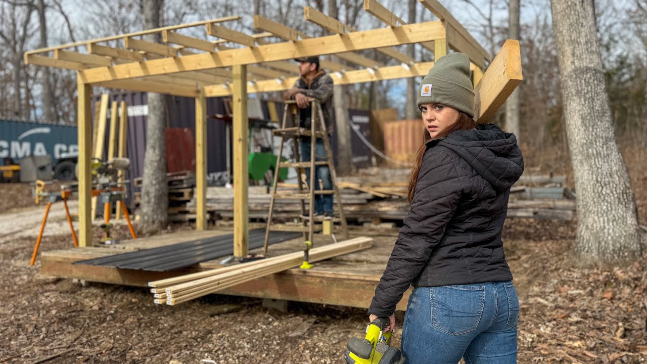 Setting Rafters | Off Grid Shed Build | Unexpected Weather Hits