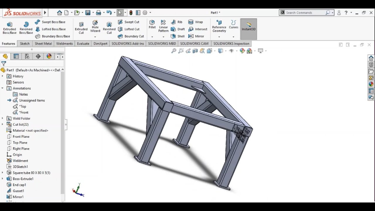 SOLIDWORKS WELDMENT TUTORIAL STRACTURAL MEMBER,GUSSET,END CAP,TRIM