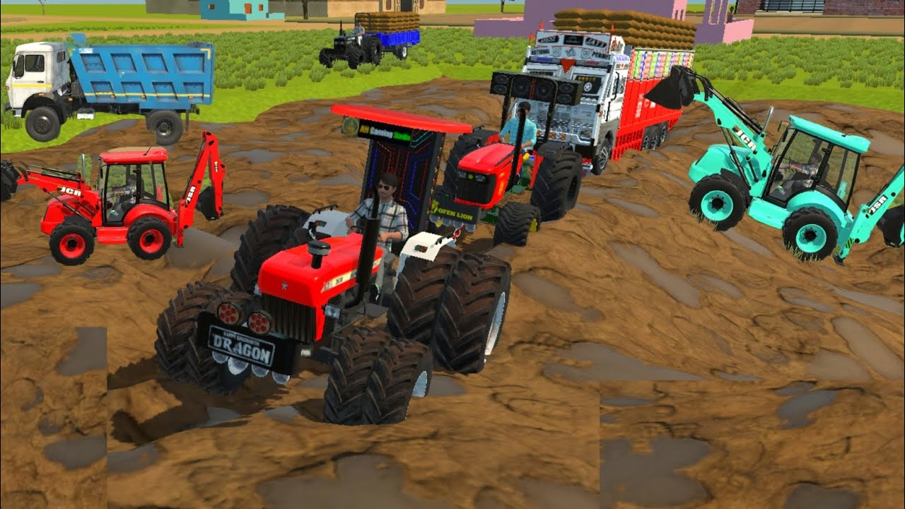 Indian Truck stuck in mud and two Tractors rescue the truck from sea