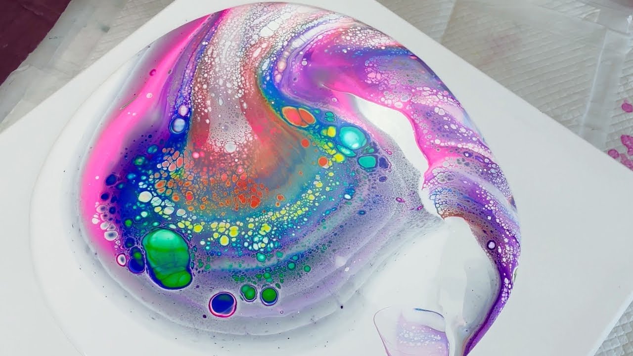 Vivid Rainbow Colors Open Cup Acrylic Pour Technique - Silicone Cells ...