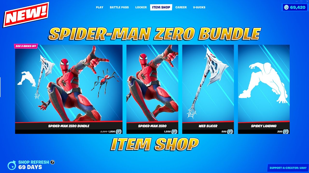 *NEW* Spidey Landing Emote(Spider-Man Zero Bundle) Item Shop! Fortnite