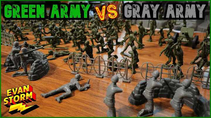 PLASTIC ARMY MEN Pretend Play Evan's Green TEAM vs Dad's Gray TEAM