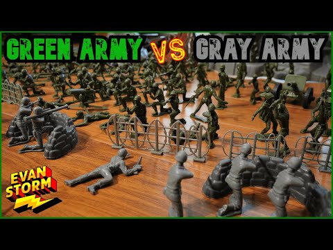 PLASTIC ARMY MEN Pretend Play Evan S Green TEAM Vs Dad S Gray TEAM