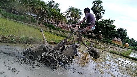 old power tiller stuck in mud, driver how to over come it