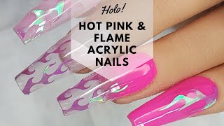 HOT PINK FLAME ACRYLIC NAILS | Nail Tutorial | The Polished Lily