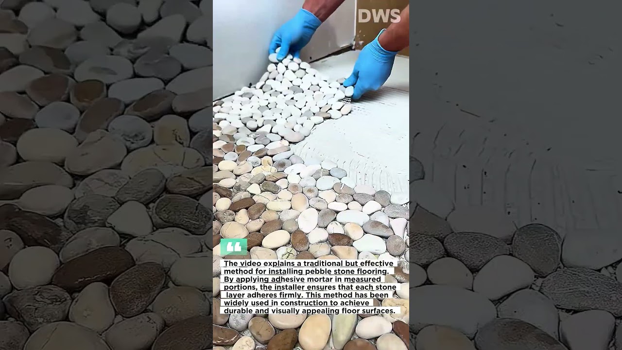 Professional Tile Adhesive Application – Pebble Stone Floor Installation Technique
