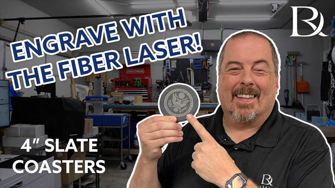 Laser Engraving 4" Slate Coasters on the Fiber Laser with Focal Stick Template