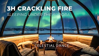 Celestial Dance | Northern Lights & Crackling Fire | 3H Cozy Winter Ambience