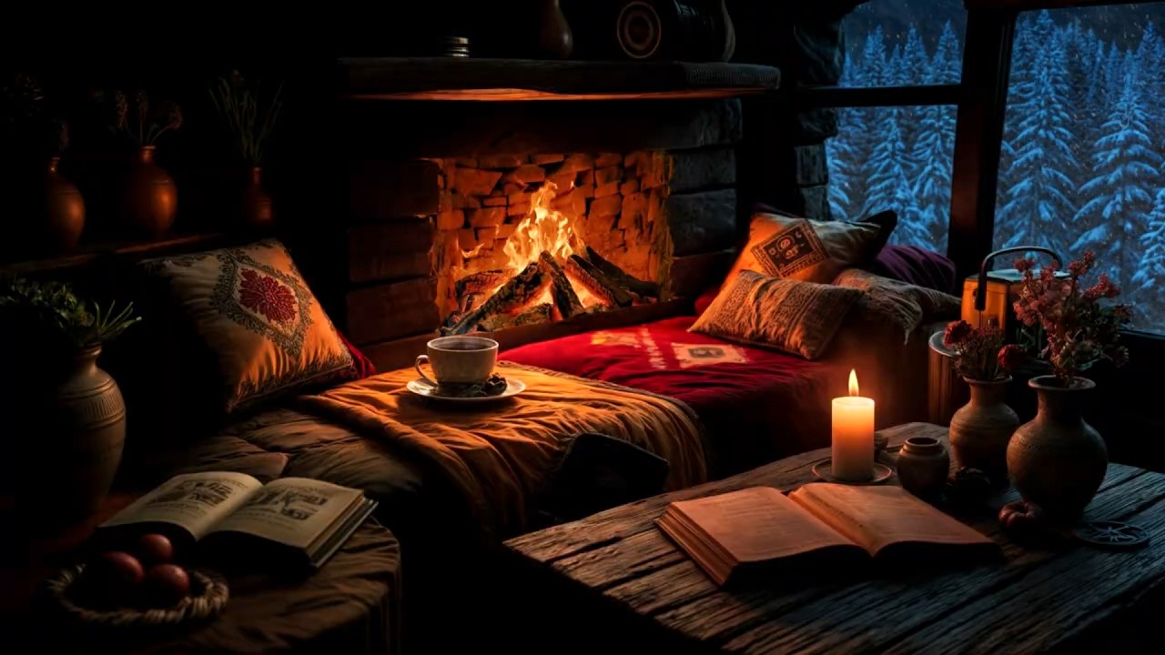 🕯️ Golden Candlelight in a Rustic Cabin | Fireplace & Forest Calm for Deep Rest