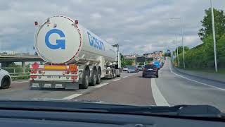 Driving through Stockholm on E20/E18 from Essingen islands to University under Norra Länken
