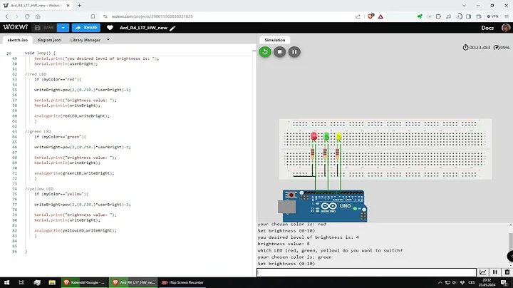 Arduino Uno R4 WiFi LESSON 17: Control Multiple LED from the Serial Monitor - homework