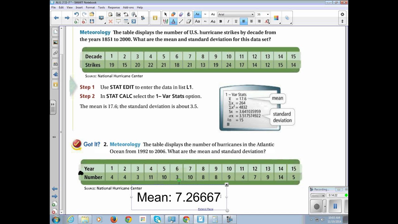 Algebra 2 Chapter 11 Section 7 Standard Deviation YouTube