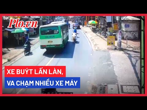 Video Xe buýt lấn làn, va chạm nhiều xe máy trên đường - PLO - youtube
