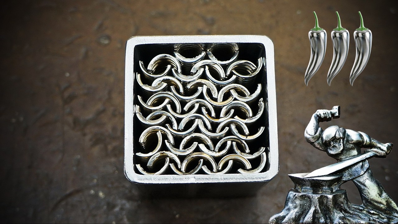 Damascus steel made from stainless flexible corrugated water hose.