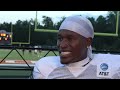 Atlanta Falcons players speak to the media following Saturday Night Lights at AT&T Training Camp