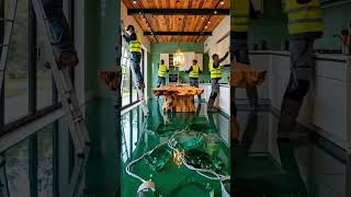 Emerald forest kitchen: Where tree stumps meet gemstone floors 🍃💎 (Calm luxury at its finest)