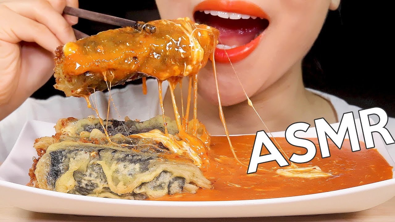 ASMR GIMMARI FRIED SEAWEED ROLL 김말이 치즈떡볶이 소스에 찍어서 먹방 (CHEESY Tteokbokki Sauce)