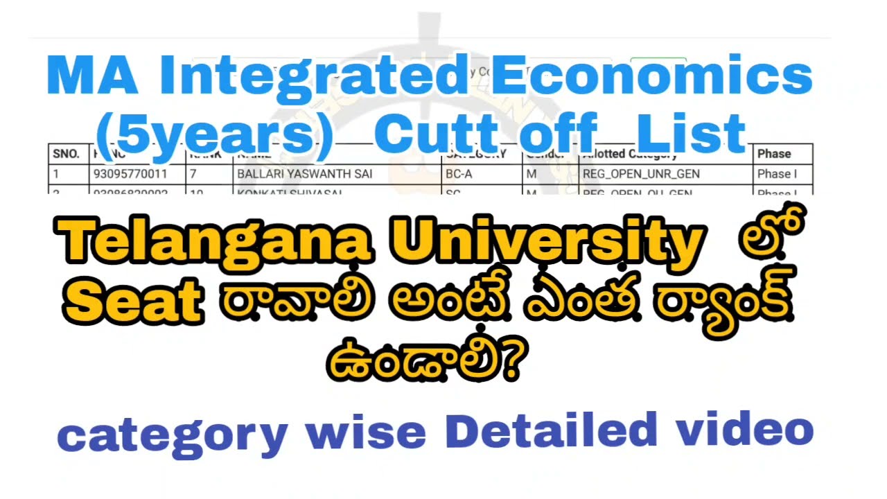 INTEGRATED PG ECONOMICS CUTT OFF CPGET TELANGANA UNIVERSITY