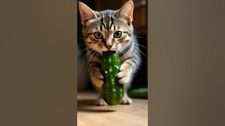 Video 9346351: cat eating cucumber, cucumbers funny cats, pets cute animals funny