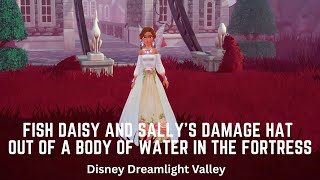 Fish Daisy and Sally's Damage Hat out of a body of Water in The Fortress