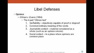 Information Chapter 5 - part 7 - libel - defenses & privilges - opinion Guide