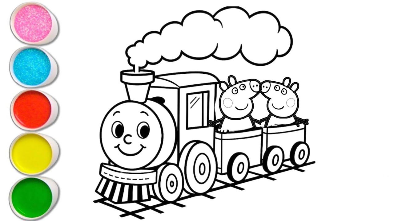 Peppa pig in toy train 🚂 🚂 drawing and colouring for kids and toddlers || easy Peppa pig drawing