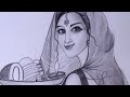 How to draw a beautiful Girl holding a Pooja thali/ Shivratri special drawing @myart6385 #drowing