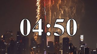 4 Minute 50 Second Countdown Timer – Dubai Fireworks Night – Silent | UAE Skyline View