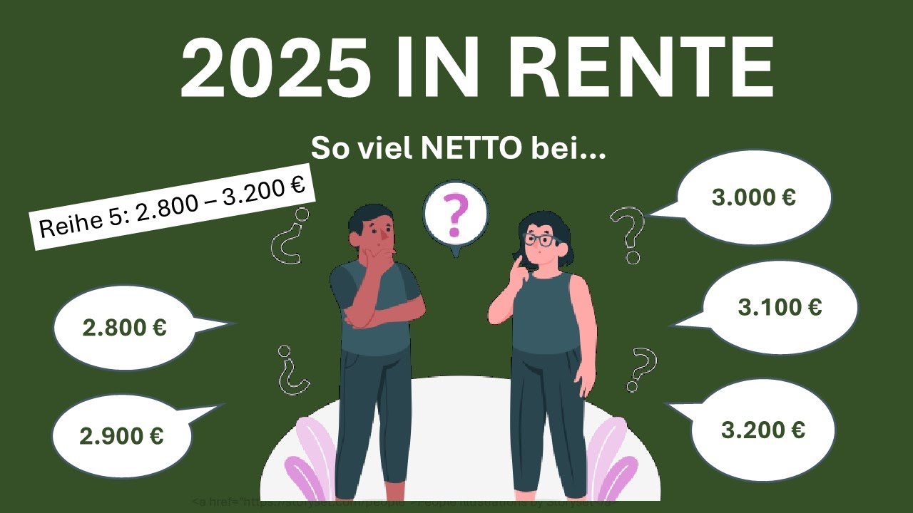 2025 in Rente! Soviel netto bei 2.800€, 2.900€, 3.000€, 3.100€, 3.200€ nach Steuern und Abgaben