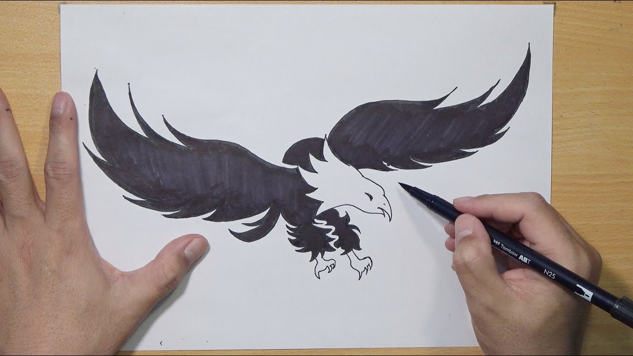 How to Draw an  Bald Eagle 👈 Flying easy TATTOO   Eagle Head Tribal Tattoo Drawing