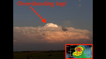 Supercell Thunderstorm with Overshooting top at sunset