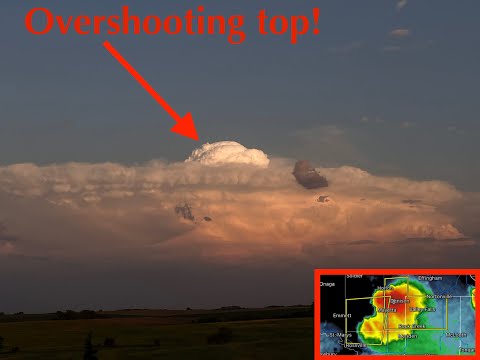 Supercell Thunderstorm with Overshooting top at sunset