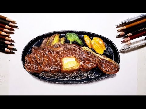 色鉛筆でステーキを描いてみた Draw A Steak Realistically With Colored Pencils Youtube