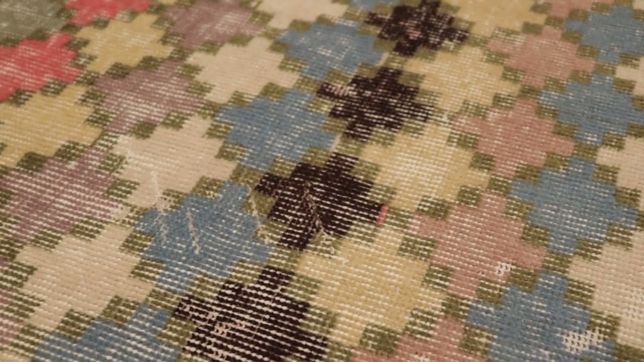 Vintage Turkish Distressed Rug with Polychromatic Diamond Patterns - Rug & Kilim -34729