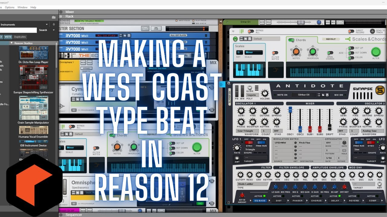Making a West Coast type beat from scratch in Reason 12 - YouTube